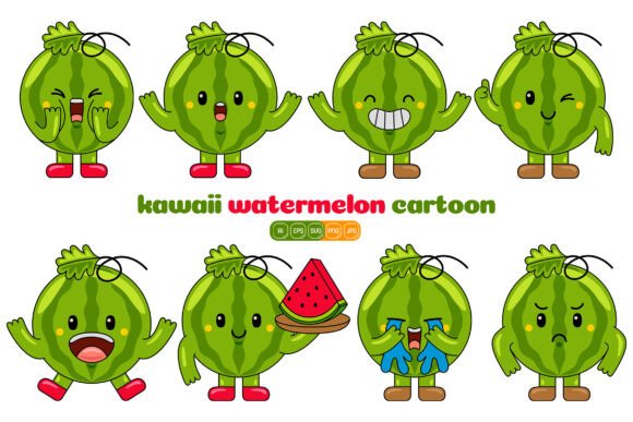 Cute Watermelon Mascot Vector Pack 04