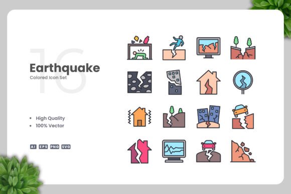 Earthquake Colored Icons for Versatile Design Projects