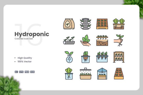 Hydroponic Colored Icons for Modern Design