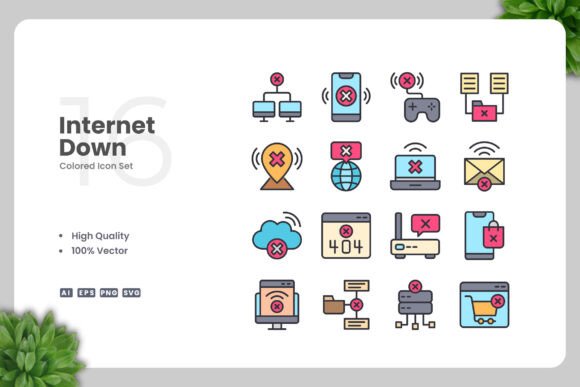 Internet Down Colored Icons for Professional Design Projects