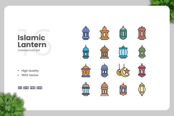 Islamic Lantern Colored Icons for Modern Design