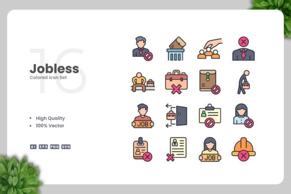 Jobless Colored Icons for Modern Design Needs