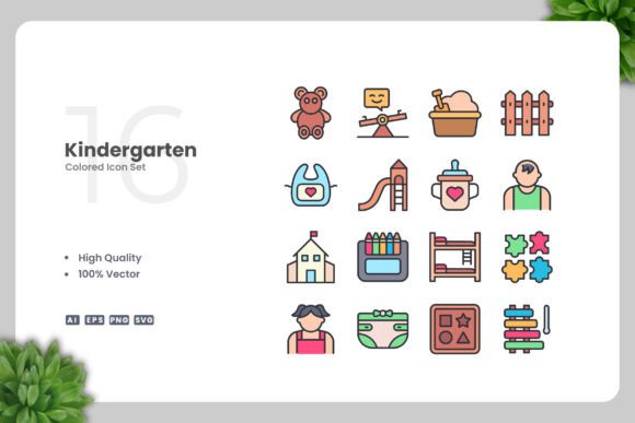 Kindergarten Colored Icons: A Versatile Design Resource for Every Project