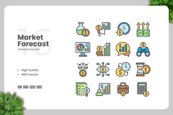 Market Forecast Colored Icons for Modern Design