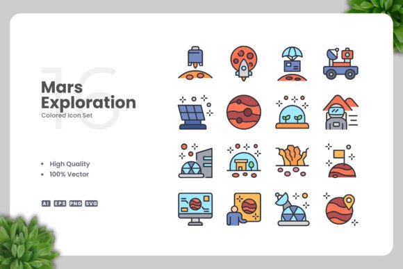 Mars Exploration Colored Icons: A Modern Design Solution for Creative and Professional Use