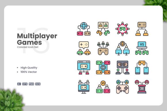 Multiplayer Games Colored Icons: A Versatile Design Solution