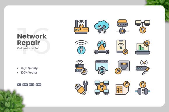 Network Repair Colored Icons for Professional and Creative Projects