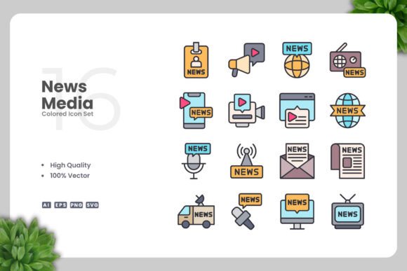 News Media Colored Icons