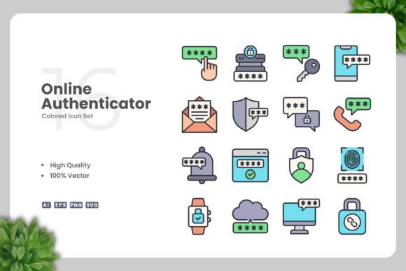 Online Authenticator Colored Icons for Modern Design Needs