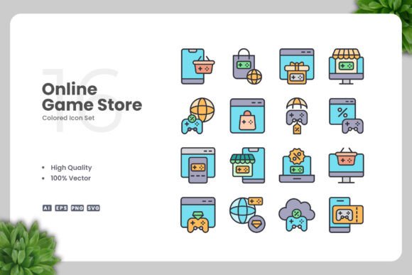 Online Game Store Colored Icons