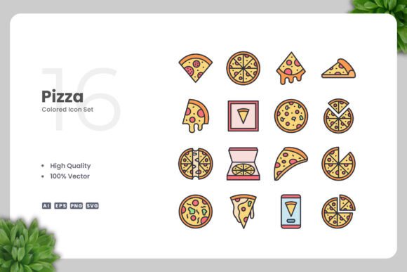 Pizza Colored Icons: Simple and Clean Design