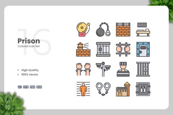 Prison Colored Icons for Creative Projects