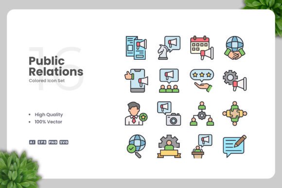 Public Relations Colored Icons for Modern Design Needs