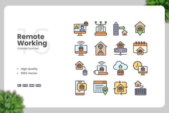 Remote Working Colored Icons