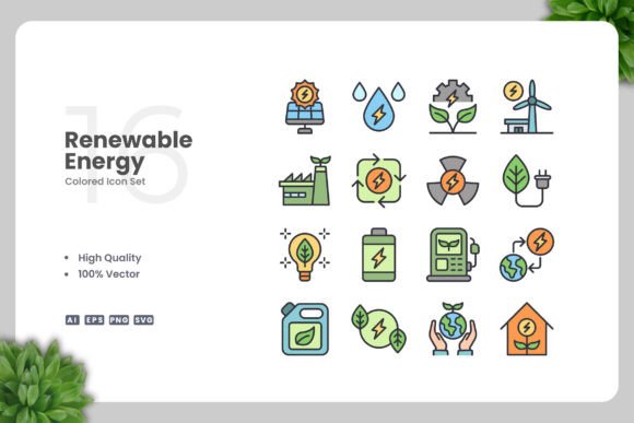 Renewable Energy Colored Icons for Modern Design Projects